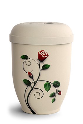 Produktfoto Urnenmodell weiß matt mit Rosenmotiv